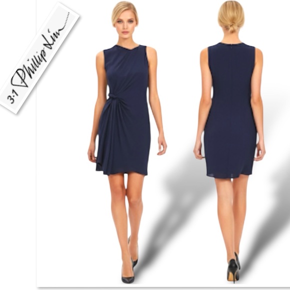 3.1 PHILLIP LIM Navy Blue Asymmetrically Draped  Sleeveless Mini Dress Size 4 - Picture 2 of 10